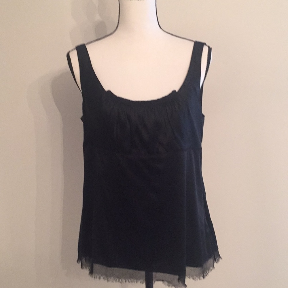 Elie Tahari Black Silk Satin Raw Edge Camisole